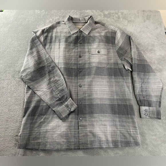 Tommy Bahama Silk Blend Button Shirt Mens XLT XL Tall Gray Plaid Long Sleeve EUC - Picture 1 of 13